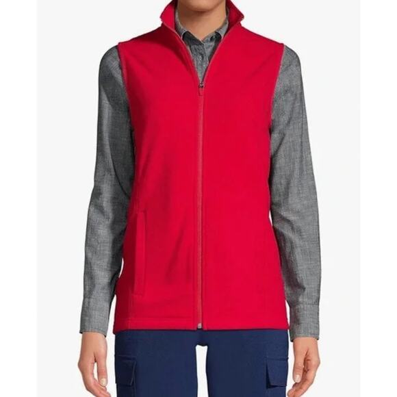 Lands' End Red Full Zip Women's Fleece Vest Front Pockets Sz M (10-12) - Picture 1 of 12